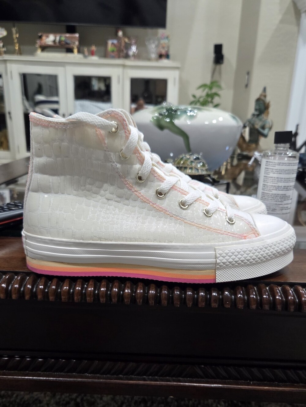Converse Women's CTAS EVA Lift High-Top Sneakers in White with Pink Accent